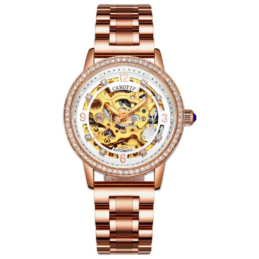 รูปภาพของ Đồng hồ Nữ Carotif F-1008L, Đồng hồ khảm đá, Đồng hồ cơ sang trọng, Đồng hồ lộ máy