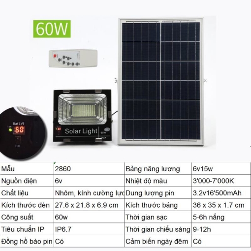 Ảnh của Đèn led năng lượng mặt trời SUN-2860 60W, Đèn năng lượng mặt trời IP 67