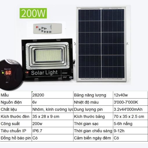 Ảnh của Đèn led năng lượng mặt trời SUN-28200 200W, Đèn năng lượng mặt trời IP 67