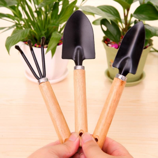 Gambar Bộ dụng cụ làm vườn 3 món cán gỗ TXE-3GO1, Bộ Xẻng 3 món, Xẻng làm vườn cán gỗ