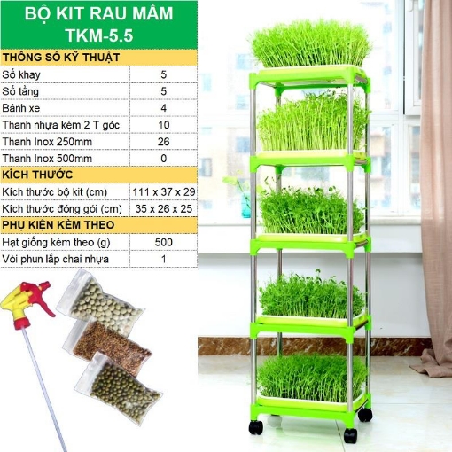 图片 Bộ kit Khay trồng rau mầm thủy canh chuyên dụng TKM-5.5, Khay, Giá đỡ, Vòi xịt, Hạt giống
