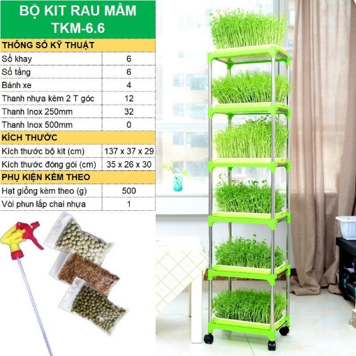 รูปภาพของ Bộ kit Khay trồng rau mầm thủy canh chuyên dụng TKM-6.6, Khay, Giá đỡ, Vòi xịt, Hạt giống