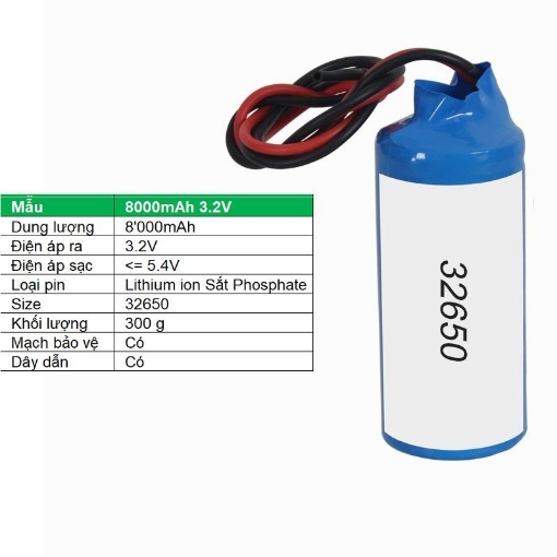 Ảnh của Pin lithium ion 32650 8000mAh 3.2V Sắt Phosphate  32650, Mạch bảo vệ, Dây