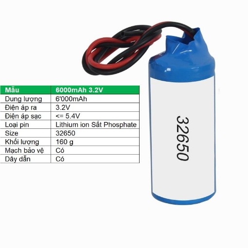 รูปภาพของ Pin lithium ion 32650 6000mAh 3.2V Sắt Phosphate  32650, Mạch bảo vệ, Dây