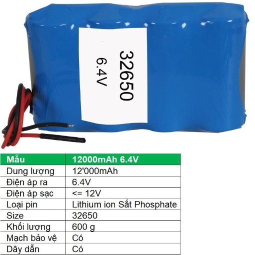 รูปภาพของ Pin lithium ion 32650 12000mAh 6.4V Sắt Phosphate  32650, Mạch bảo vệ, Dây