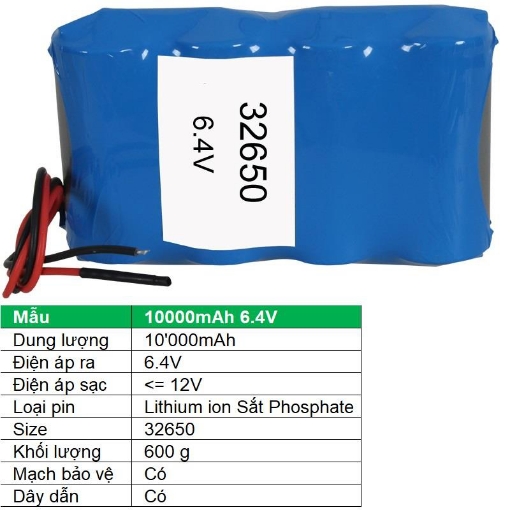 图片 Pin lithium ion 32650 10000mAh 6.4V Sắt Phosphate  32650, Mạch bảo vệ, Dây