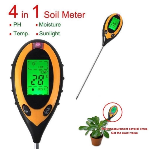 Gambar Máy đo PH điện tử, Dụng cụ đo độ PH đất 4 trong 1, Que thử PH, Độ ẩm, Ánh sáng, Nhiệt độ