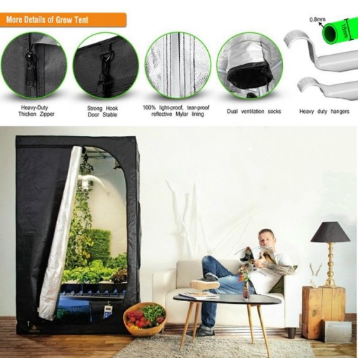 Gambar Lều trồng cây 200*200*200 cm, Nhà trồng nấm, Vải 600D phản quang, Grow tent