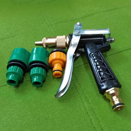 รูปภาพของ Bộ phụ kiện tưới cây, Rửa xe 4 món V8N-4084, Bộ vòi tưới cây súng đồng 5 trong 1, Dùng dây 8-11 mm