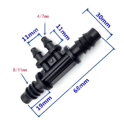 Ảnh của Tê chia cho ống Φ811 912 mm ra 2 đầu 4/7 TE812.2.47A, T chia 4 cho ống PE, LDPE, HDPE, PVC 8/11 9/12 ra 4/7
