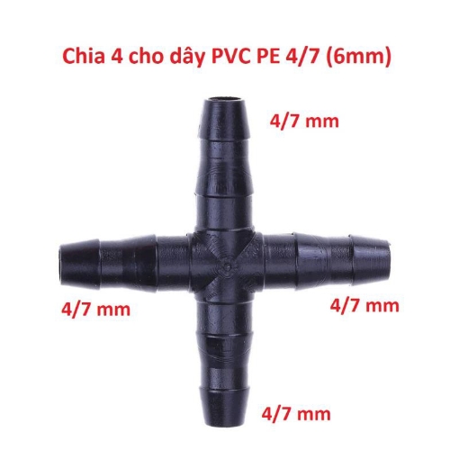 Gambar Chia 4 đầu gân 4/7 6 mm THAP47, Thập Cộng chia 4 cho ống PE, LDPE, HDPE, PVC Φ4/7
