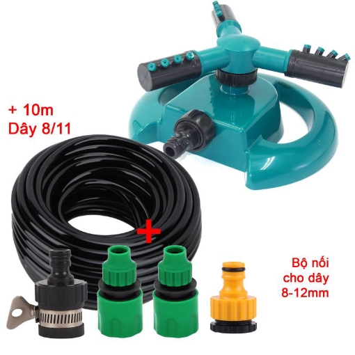 Ảnh của Đầu tưới 3 cánh xoay 360° T3C-MT.616 Kèm bộ nối nhanh, Dây 811, Vòi phun xoay Chân đế hình mặt trăng