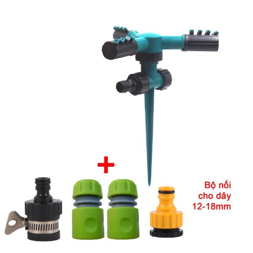 图片 Đầu tưới 3 cánh xoay 360° T3C-CC.524 Kèm bộ nối nhanh 16, Vòi tưới phun mưa 360 độ Có chân cắm