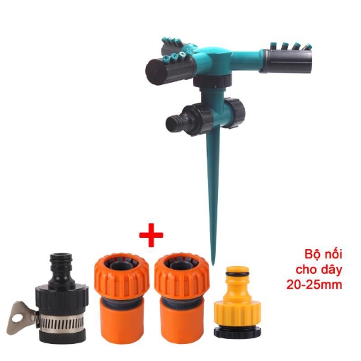 Gambar Đầu tưới 3 cánh xoay 360° T3C-CC.525 Kèm bộ nối nhanh 20, Vòi tưới phun mưa 360 độ Có chân cắm