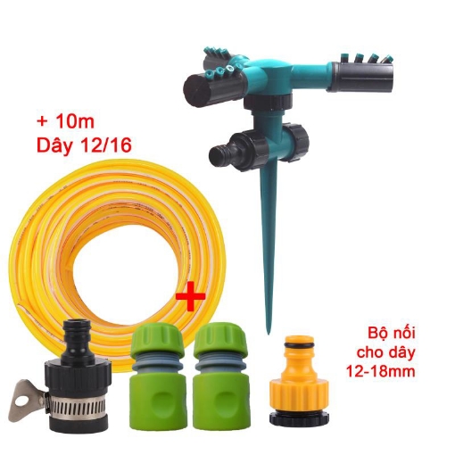 รูปภาพของ Đầu tưới 3 cánh xoay 360° T3C-CC.627 Kèm bộ nối nhanh, Dây 16, Vòi tưới phun mưa 360 độ Có chân cắm