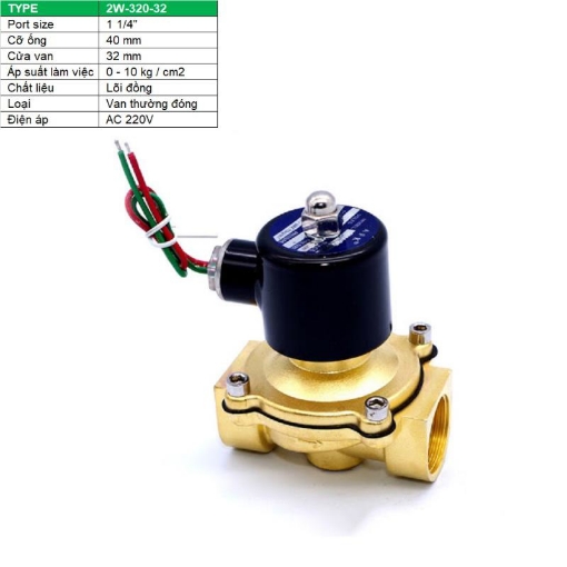 图片 Van điện từ 2W-320-32 1 1/4", Φ42 mm, Van điện từ lõi đồng AC 220V, Solenoid valve