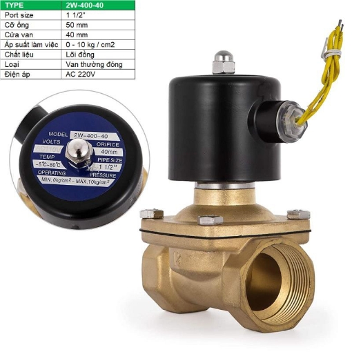 รูปภาพของ Van điện từ 2W-400-40 1 1/2", Φ50 mm, Van điện từ lõi đồng AC 220V, Solenoid valve