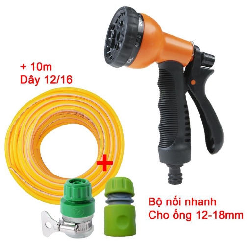 Ảnh của Bộ vòi xịt nước Tưới cây, Rửa xe 8 chế độ VOI-N8T1.408, Bộ 3 món Vòi 8 trong 1  + Dây 12/16 mm