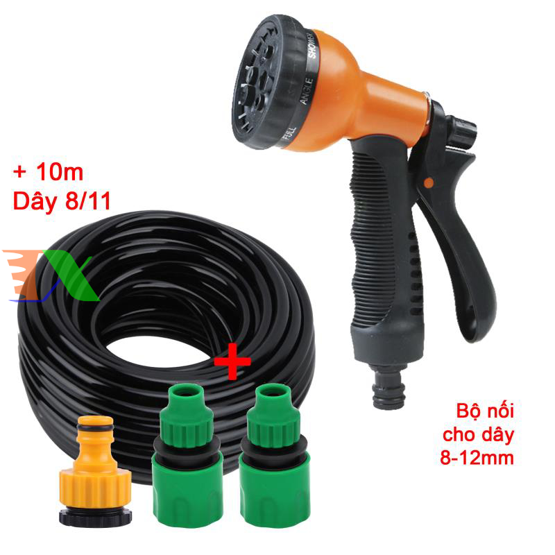 Vòi xịt nước tưới cây, rửa xe, phun sương đa năng (8 trong 1) kèm cút chuyển nhanh 16 siêu bền
