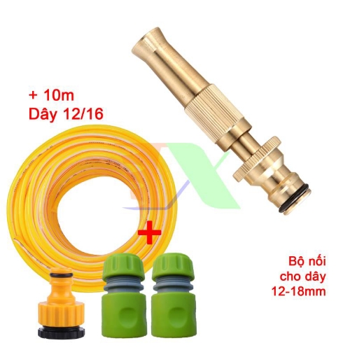 Gambar Bộ Vòi tưới cây, Rửa xe VOI-6.544, Vòi tưới Đồng Nối nhanh 4 món + Dây 12/16 mm