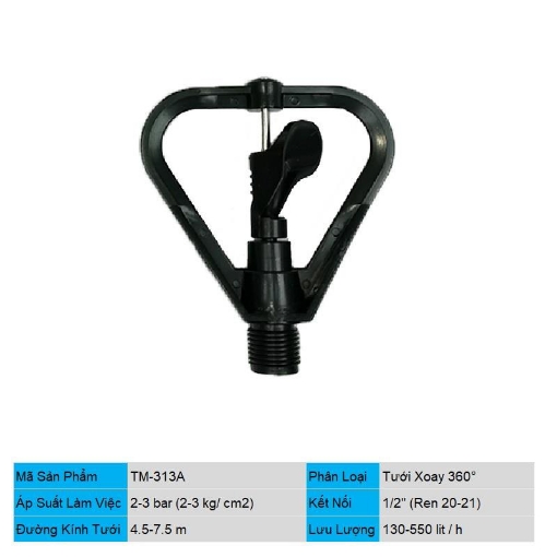 图片 Đầu tưới xoay phun mưa ren 21 TM-313A, Béc tưới xòe 360°, Béc bọ tưới tự động