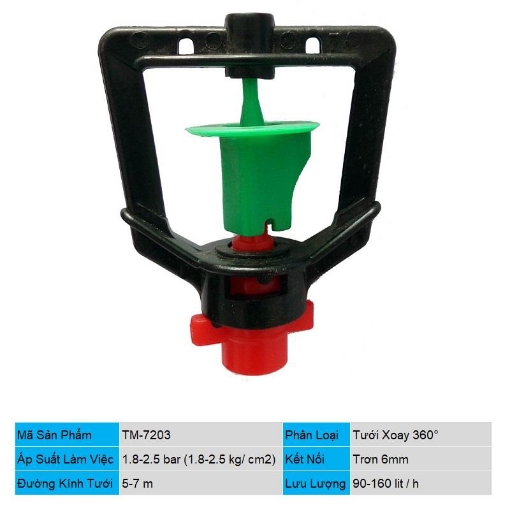 รูปภาพของ Đầu tưới xoay phun mưa trơn 6mm TM-7203, Béc tưới xòe 360°, Béc bọ tưới tự động