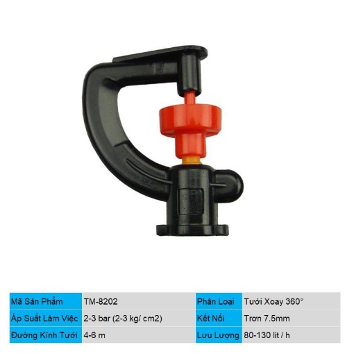 Ảnh của Đầu tưới xoay phun mưa trơn 7.5 mm TM-8202, Béc tưới xòe 360°, Béc bọ tưới tự động