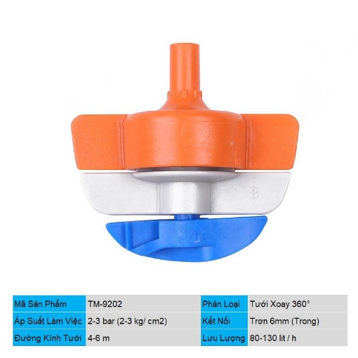 รูปภาพของ Đầu tưới xoay 360° Spinnet TM-9202, Chân cắm 6 mm trong, Béc tưới xoay tự động