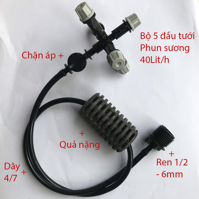 Tưới treo 5 Đầu tưới phun sương 40L/h, ren 1/2 [+14,900đ]