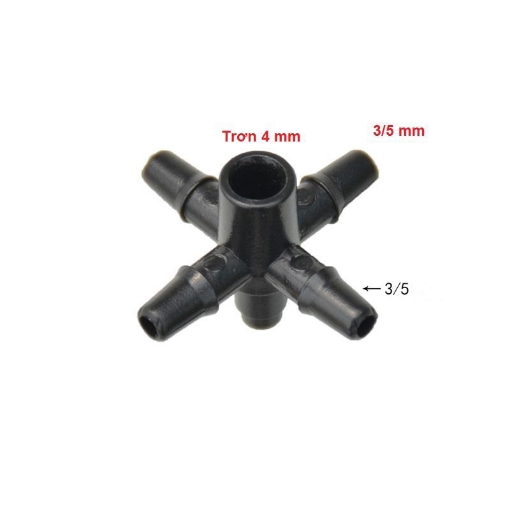 รูปภาพของ Tê chia 5 CHIA4.35, 1 đầu trơn 4 mm, 4 đầu gân 3/5, Bộ chia 4 cho dây PVC PE 3/5 mm