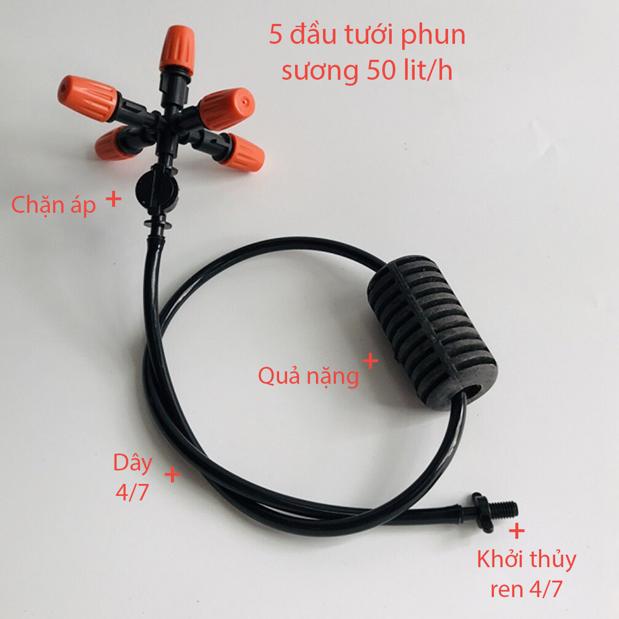 Tưới treo 5 Đầu tưới phun sương 50L/h, ren 4/7 [+15.200đ]