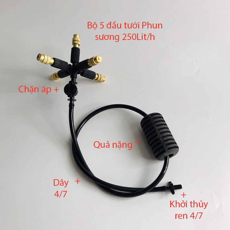 Tưới treo 5 Đầu tưới phun sương 250L/h, ren 4/7 [+28,000đ]