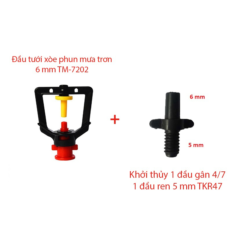 Béc tưới xòe 360° kèm Khởi thủy  1 ren 1 trơn 6 [+300đ]