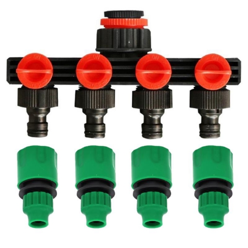 รูปภาพของ Đầu nối nhanh chia 4, Khớp nối nhanh chia 4 có van khóa kèm 4 đầu nối nhanh