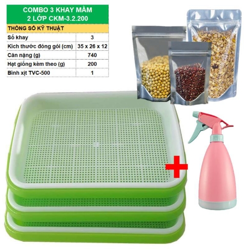 รูปภาพของ Combo Khay trồng Rau mầm Thủy canh CKM, Kèm Hạt giống, Bình xịt