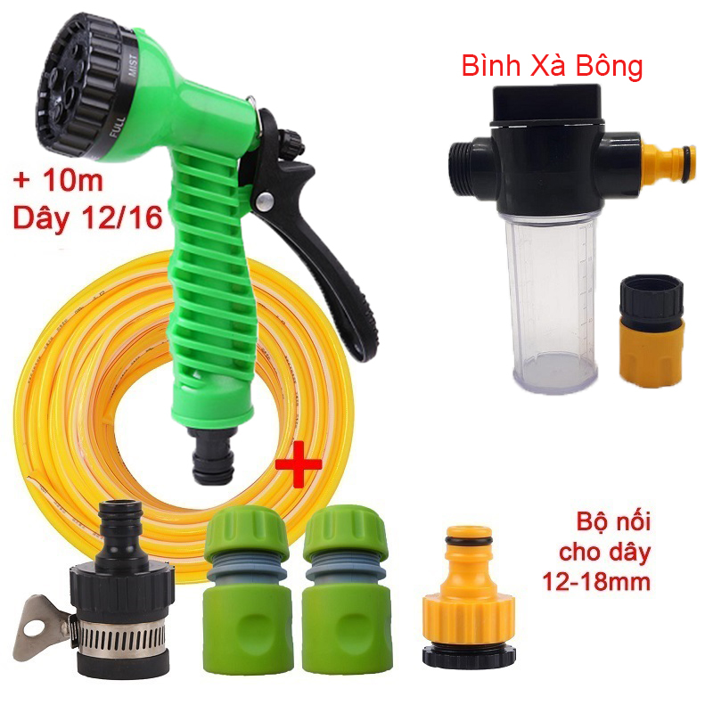 Bộ 6 món 12/18, Bình xà bông (Vòi 7T1) + 10m dây 12/18 [+101.000đ]