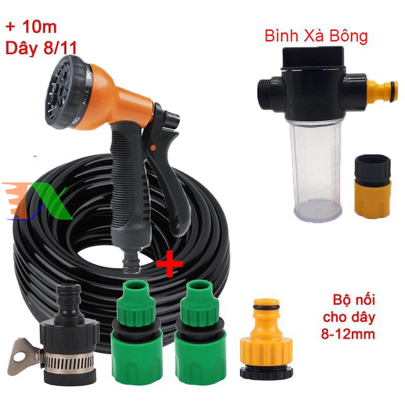 Vòi xịt nước tưới cây, rửa xe, phun sương đa năng (8 trong 1) kèm cút chuyển nhanh 16 siêu bền