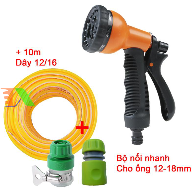 Vòi xịt nước tưới cây, rửa xe, phun sương đa năng (8 trong 1) kèm cút chuyển nhanh 16 siêu bền