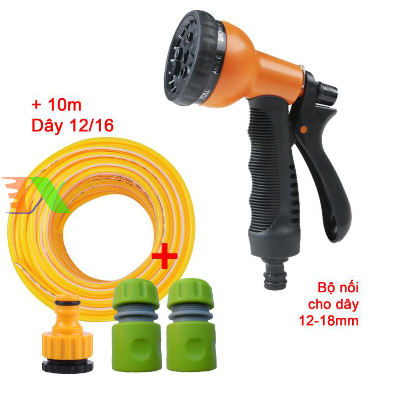 Vòi xịt nước tưới cây, rửa xe, phun sương đa năng (8 trong 1) kèm cút chuyển nhanh 16 siêu bền