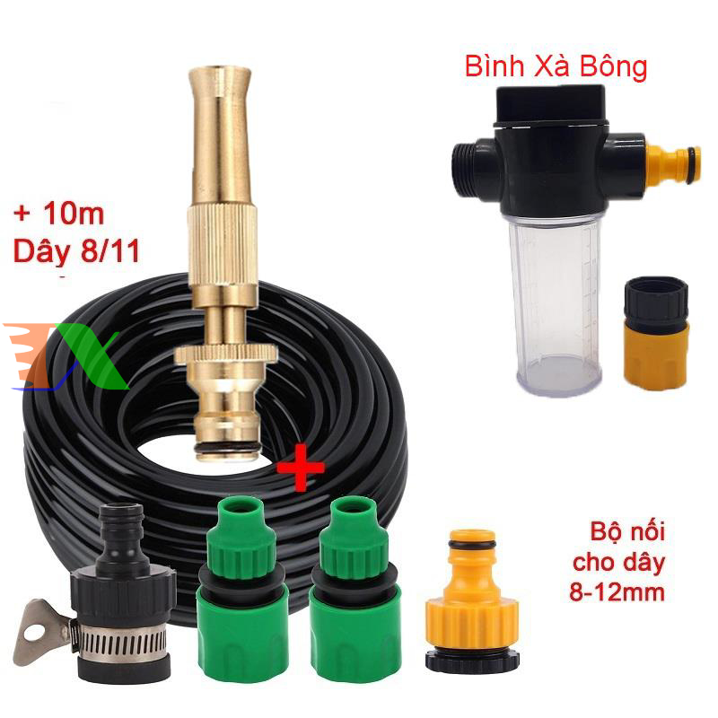 Vòi xịt nước tưới cây, rửa xe, phun sương đa năng (8 trong 1) kèm cút chuyển nhanh 16 siêu bền