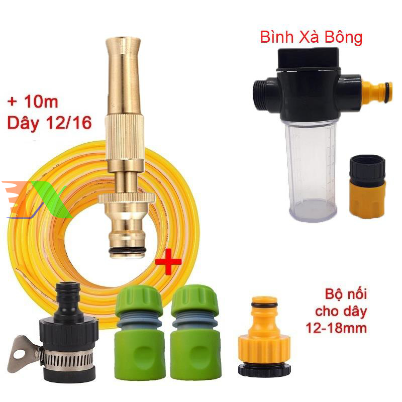 Vòi xịt nước tưới cây, rửa xe, phun sương đa năng (8 trong 1) kèm cút chuyển nhanh 16 siêu bền