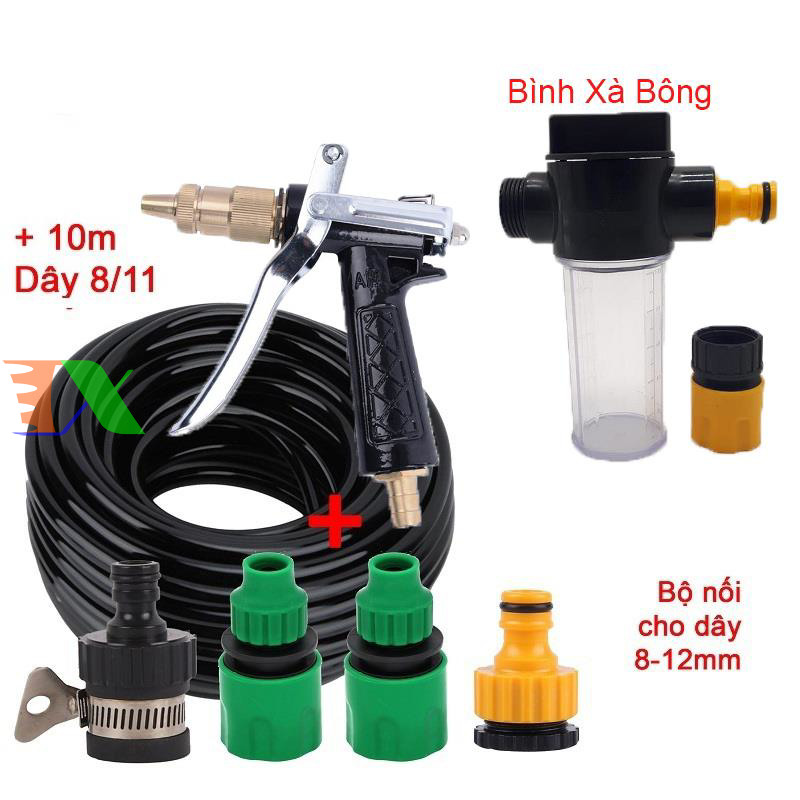 Vòi xịt nước tưới cây, rửa xe, phun sương đa năng (8 trong 1) kèm cút chuyển nhanh 16 siêu bền