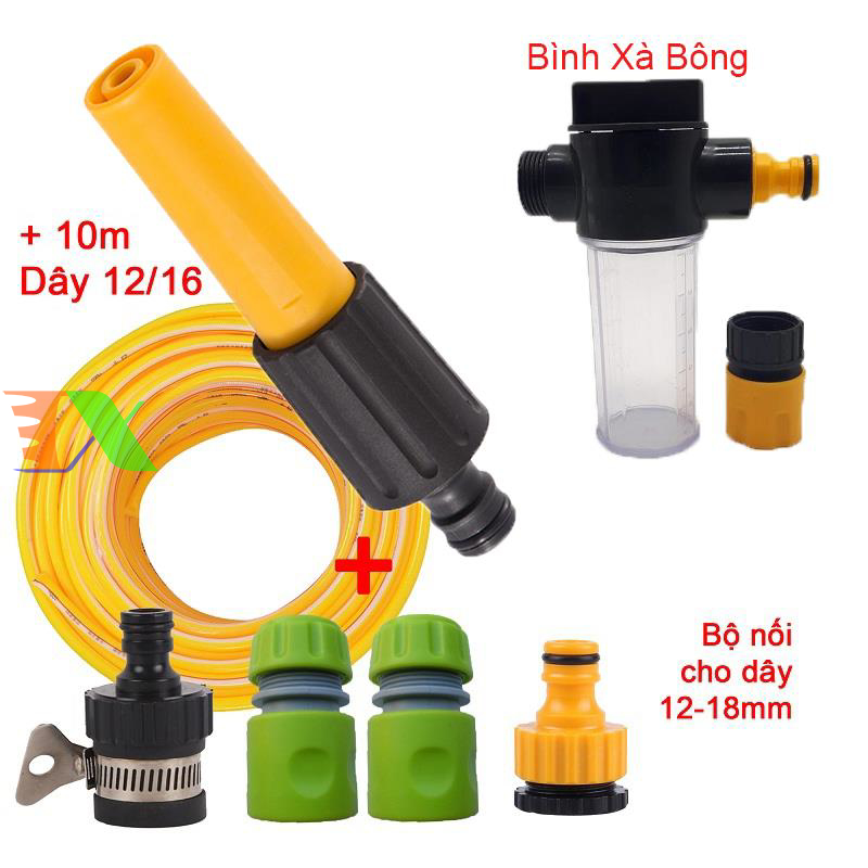 Vòi xịt nước tưới cây, rửa xe, phun sương đa năng (8 trong 1) kèm cút chuyển nhanh 16 siêu bền