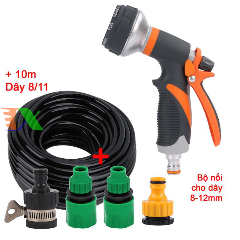 Vòi xịt nước tưới cây, rửa xe, phun sương đa năng (8 trong 1) kèm cút chuyển nhanh 16 siêu bền