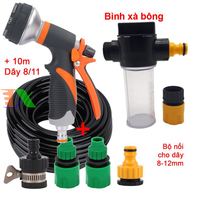 Vòi xịt nước tưới cây, rửa xe, phun sương đa năng (8 trong 1) kèm cút chuyển nhanh 16 siêu bền
