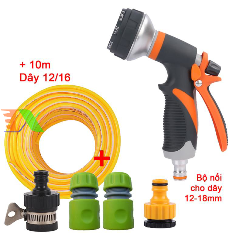 Vòi xịt nước tưới cây, rửa xe, phun sương đa năng (8 trong 1) kèm cút chuyển nhanh 16 siêu bền