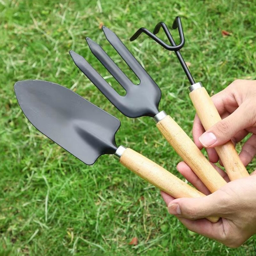 Gambar Bộ dụng cụ làm vườn 3 món cán gỗ TXE-3GO0, Bộ Xẻng 3 món, Xẻng làm vườn cán gỗ