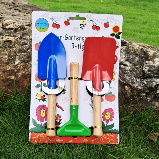 Gambar Bộ dụng cụ làm vườn 3 món cán gỗ TXE-3GO5, Bộ Xẻng nhiều màu sắc cho bé
