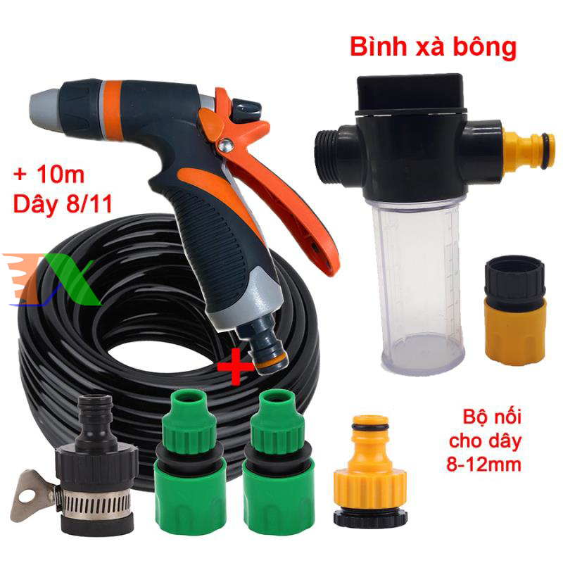 Vòi xịt nước tưới cây, rửa xe, phun sương đa năng (8 trong 1) kèm cút chuyển nhanh 16 siêu bền
