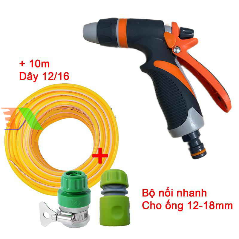 Vòi xịt nước tưới cây, rửa xe, phun sương đa năng (8 trong 1) kèm cút chuyển nhanh 16 siêu bền
